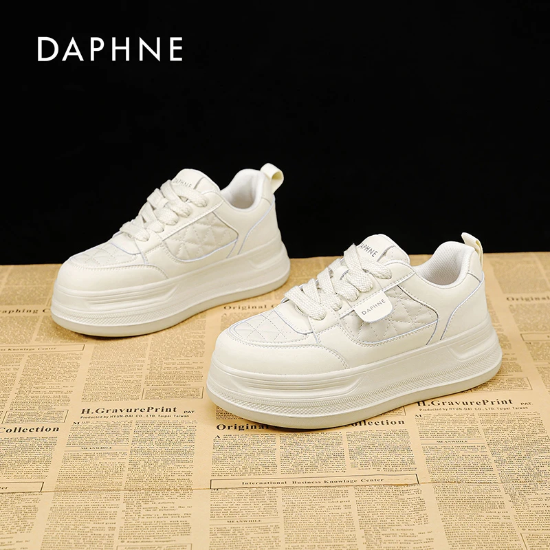 Daphne/达芙妮真皮小白鞋女2025年新款秋季百搭厚底运动休闲板鞋