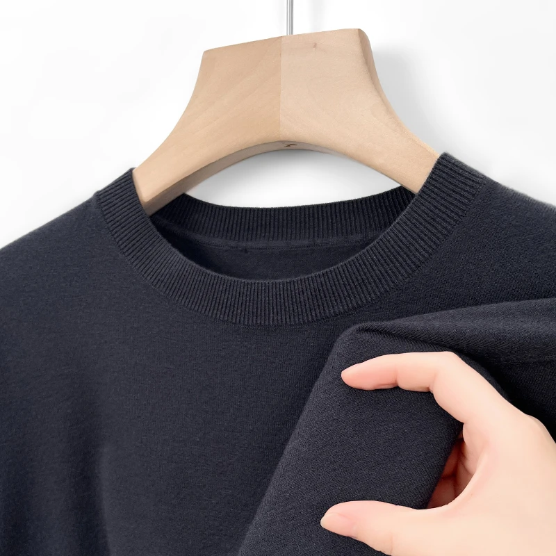 高档羊绒衫男士圆领秋冬套头针织打底衫大码宽松纯色时尚休闲毛t