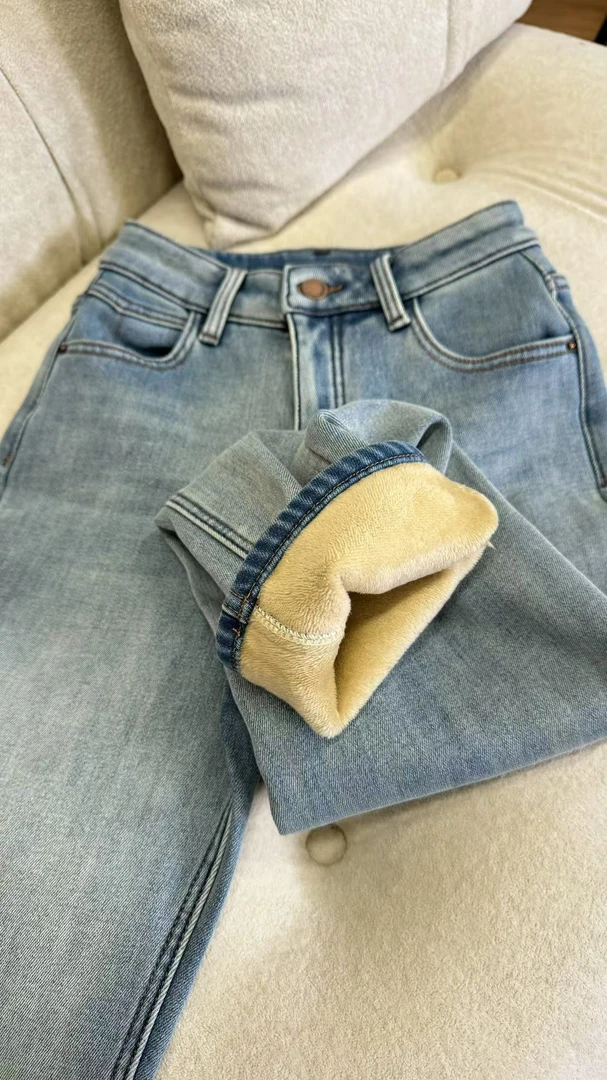 【PGXIAOM】mini定制浅蓝色加绒弹力牛仔老爹裤KZ9716