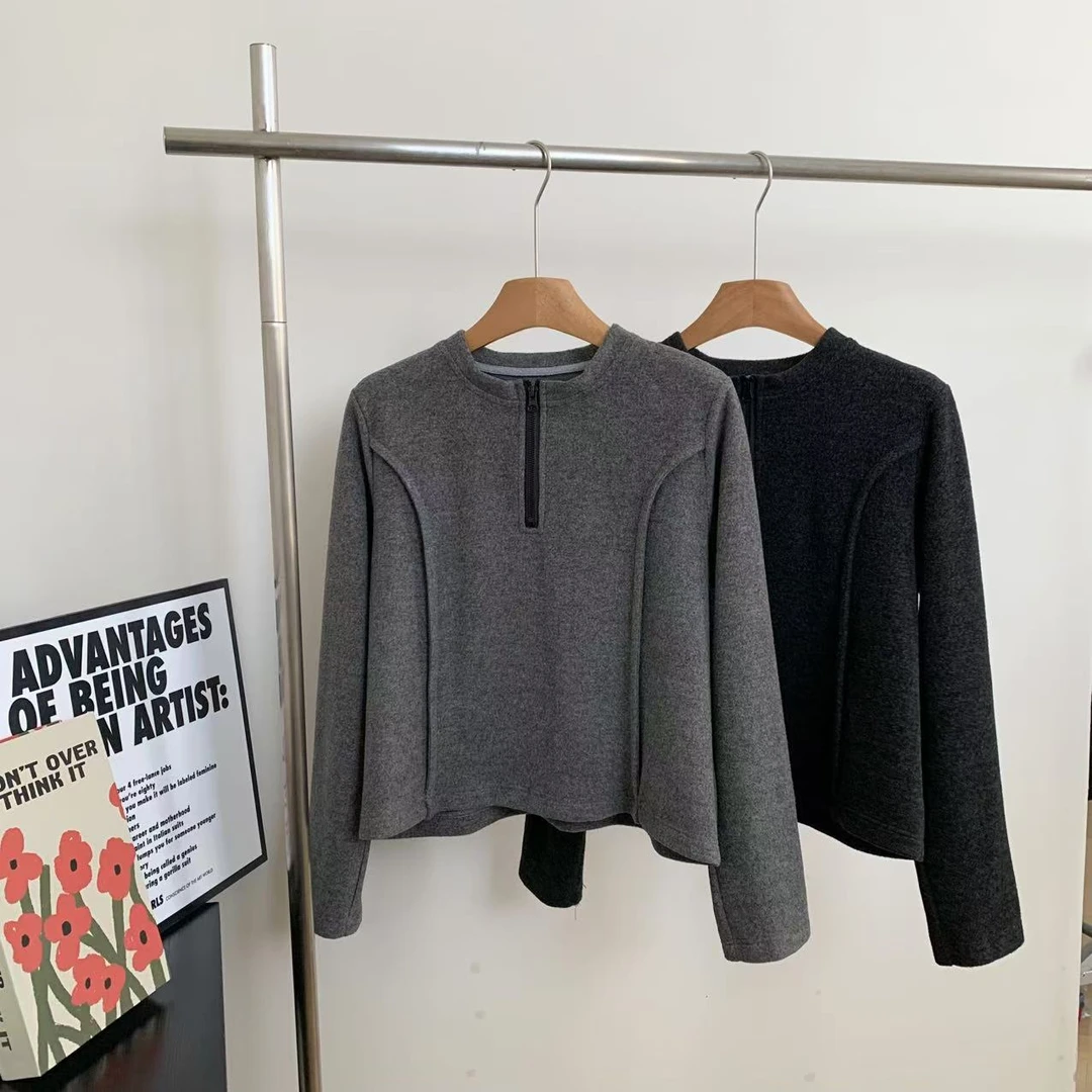 素心轻奢 2025秋冬欧货立领半拉链加厚卫衣时尚立体拼接显瘦上衣