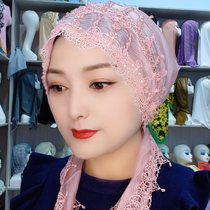 月儿珍黛丝串珠飘带帽