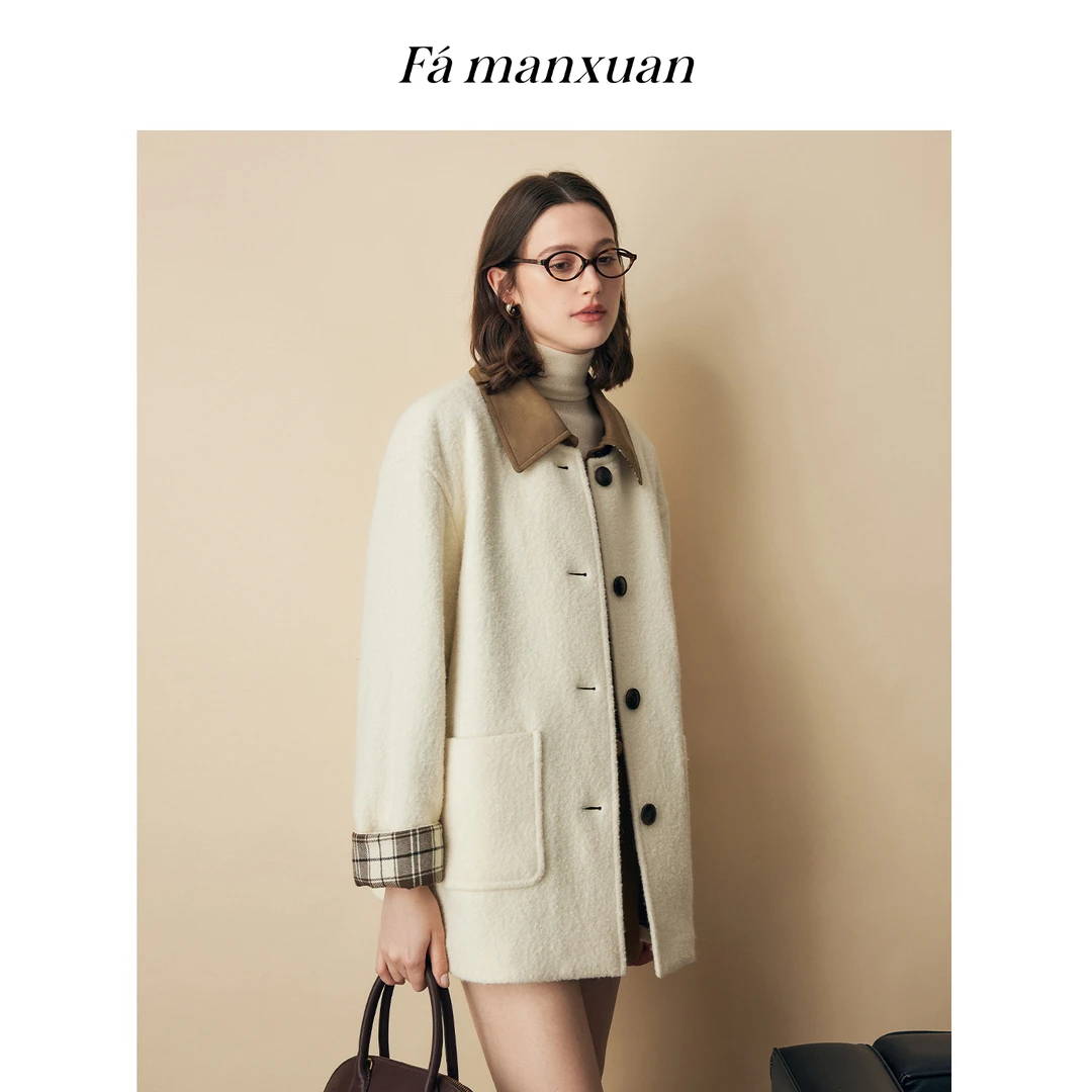 【达人专属】法曼萱可拆卸翻领羊毛圈圈呢外套女2025冬季上衣