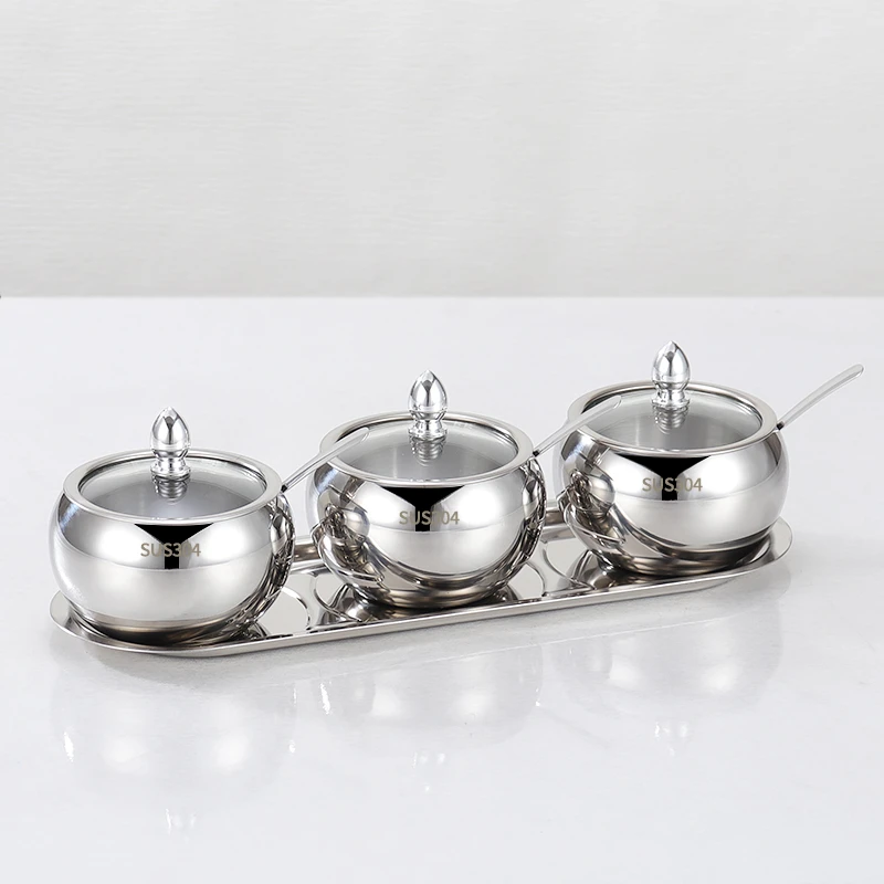 304不锈钢调味罐家用佐料盒调料罐子盐瓶特厚调味盒油盐罐组合装