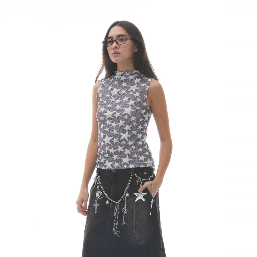 “梵高”| eeee25SS星星满印特殊工艺面料中高领小众背心