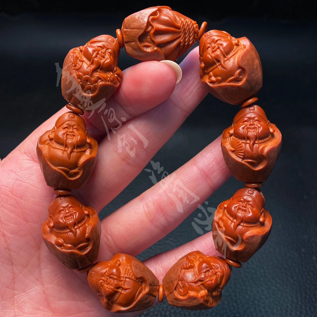 「1.9包衣官帽财神」手串橄榄核雕刻文玩佛珠念珠手链核雕工艺品