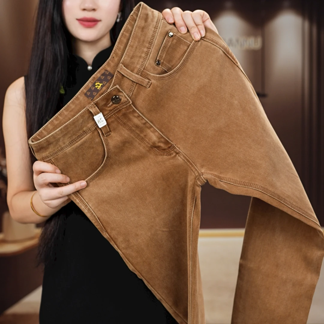 秋季新款男士牛仔裤土耳其棕色经典百搭时尚修身显高显瘦舒适透气