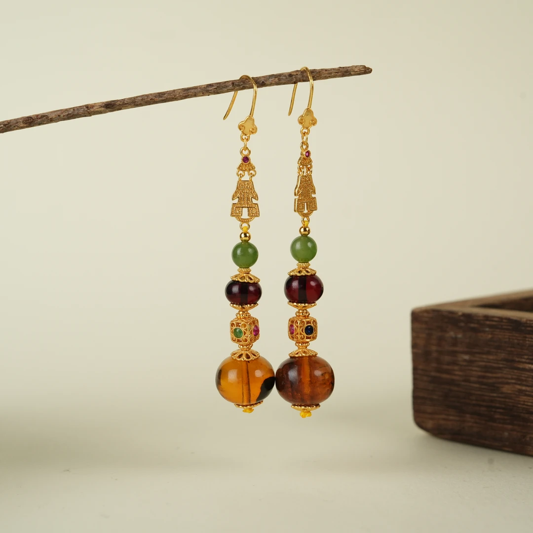 【央网专属】DB91942-琥珀国风大珠耳坠-多样性发一件