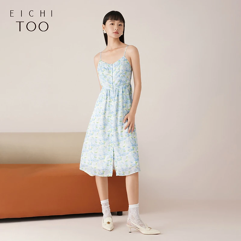 A爱居兔夏季新款印花时尚吊带连衣裙EQLDJ2N701A