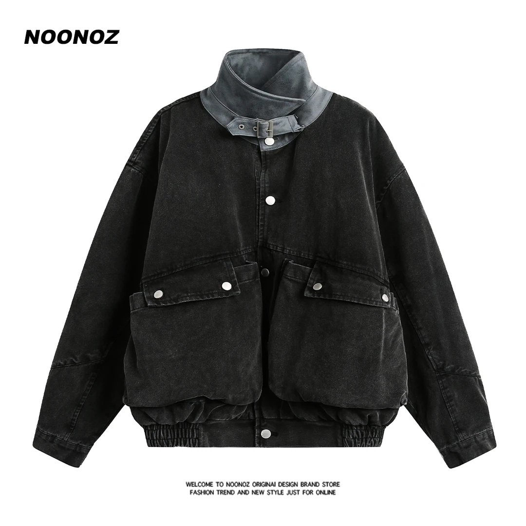 NOONOZ美式复古高级感立领飞行员夹克男新款做旧ins潮牌早春外套