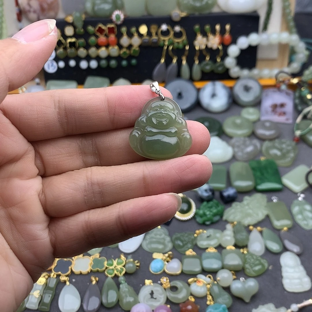 和田玉银S925镶嵌吊坠(不含链)
