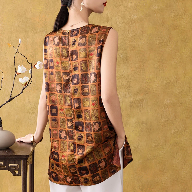 欧美风薄款印花夏季女宽松型马夹民族风无袖显瘦提花气质洋气时尚