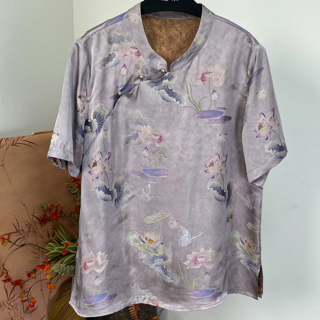 大码立领中式上衣「紫荷」