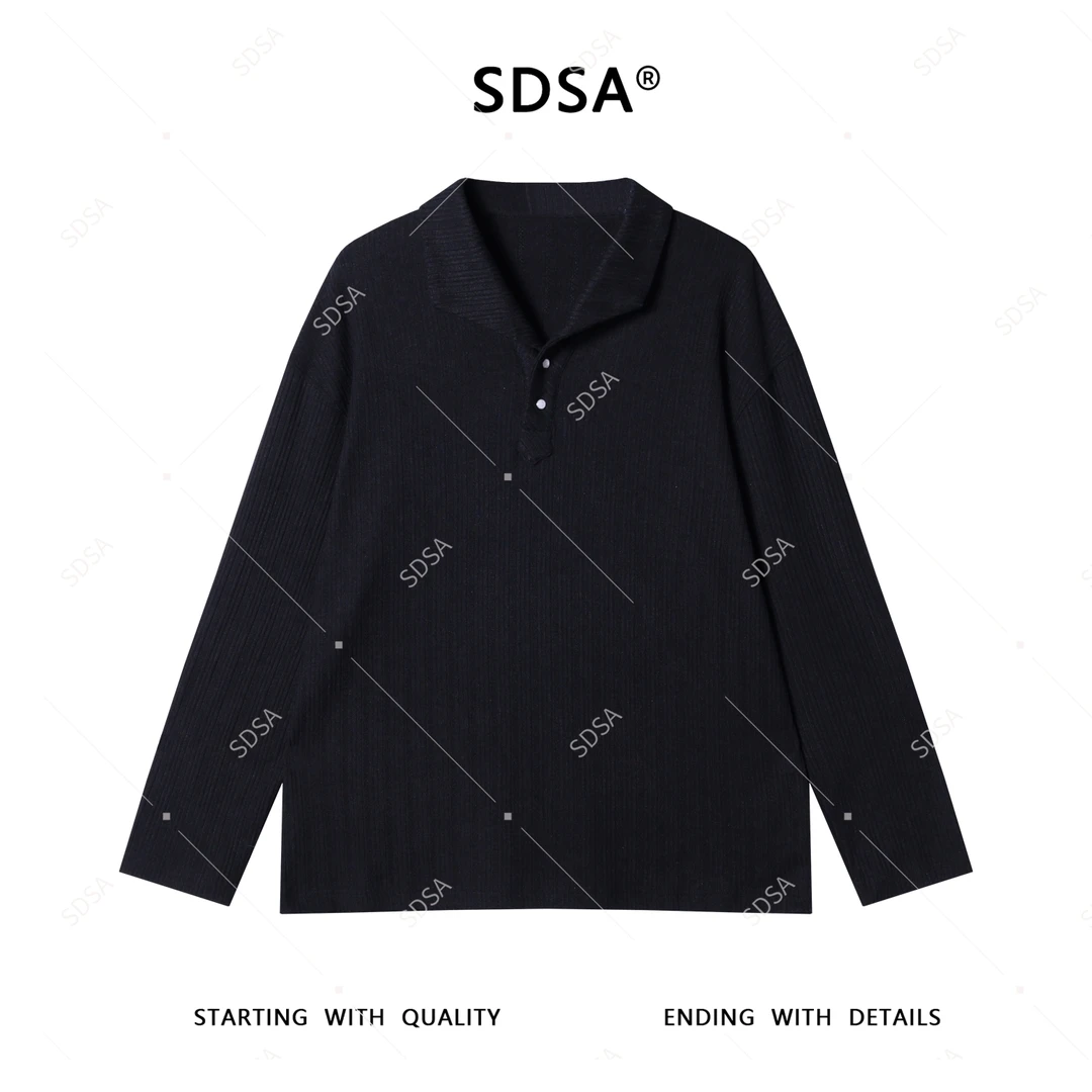 SDSA男士长袖t恤2025新款轻奢痞帅男装纯色纽扣翻领设计长袖T恤