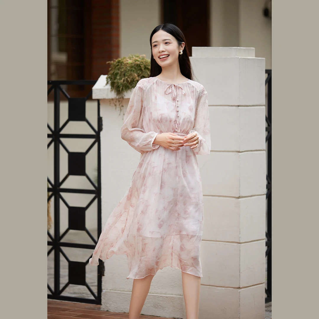 【盈盈专属】不规则连衣裙水墨印花艺术感中长款伞裙MC534307843