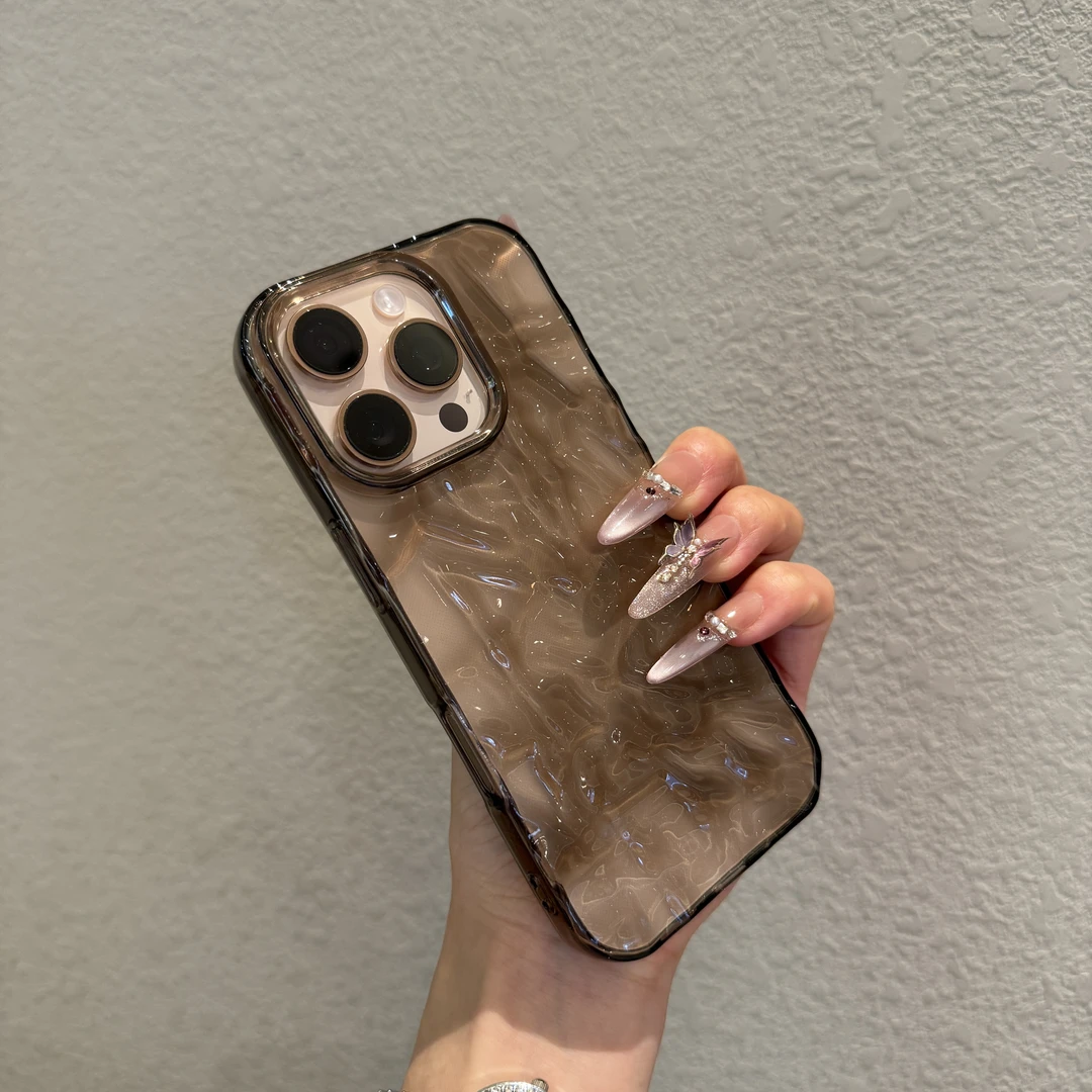 极简风透灰褶皱软壳适用苹果16promax手机壳iPhone15肤感14新款13