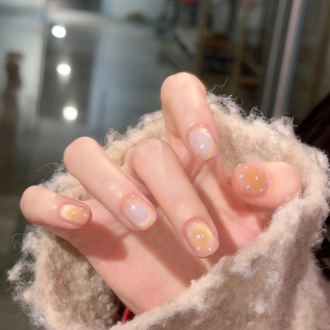 【蓝莓奶酪】三仟手工穿戴甲 夏日清新撞色美甲 波点俏皮猫眼美甲