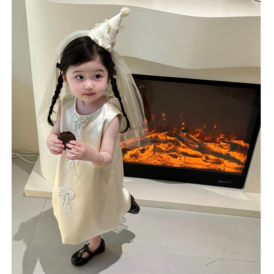 小惜亦2025春季韩版千金风名媛亮片蝴蝶结背带裙打底衫女童套装