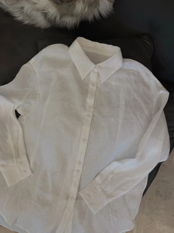 现货LILULU BUNNY后背开叉不规则扣亚麻纯色春款百搭白色休闲春秋