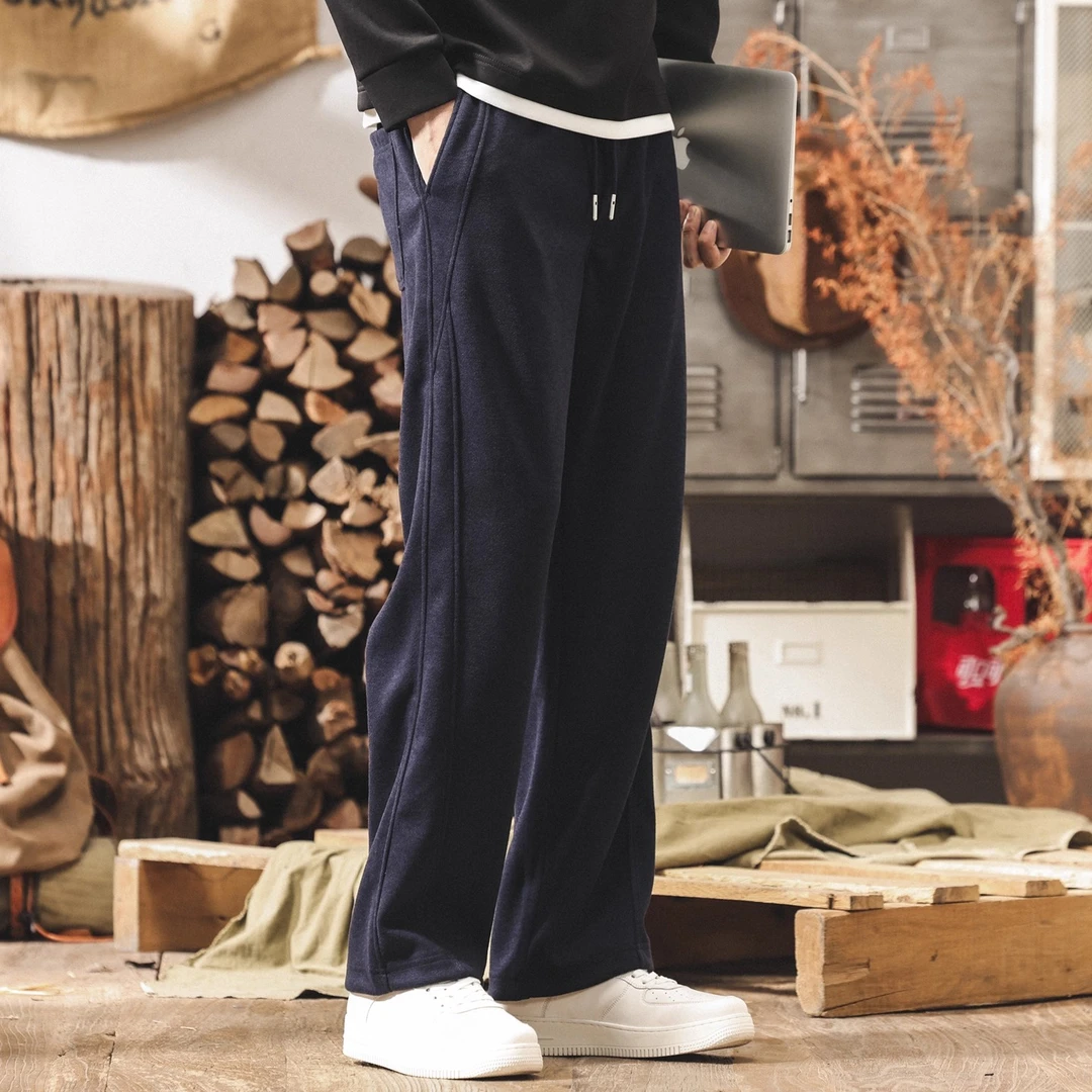 『绵羊毛』加绒裤子男冬季宽松慵懒风重磅加厚卫裤直筒男士休闲裤