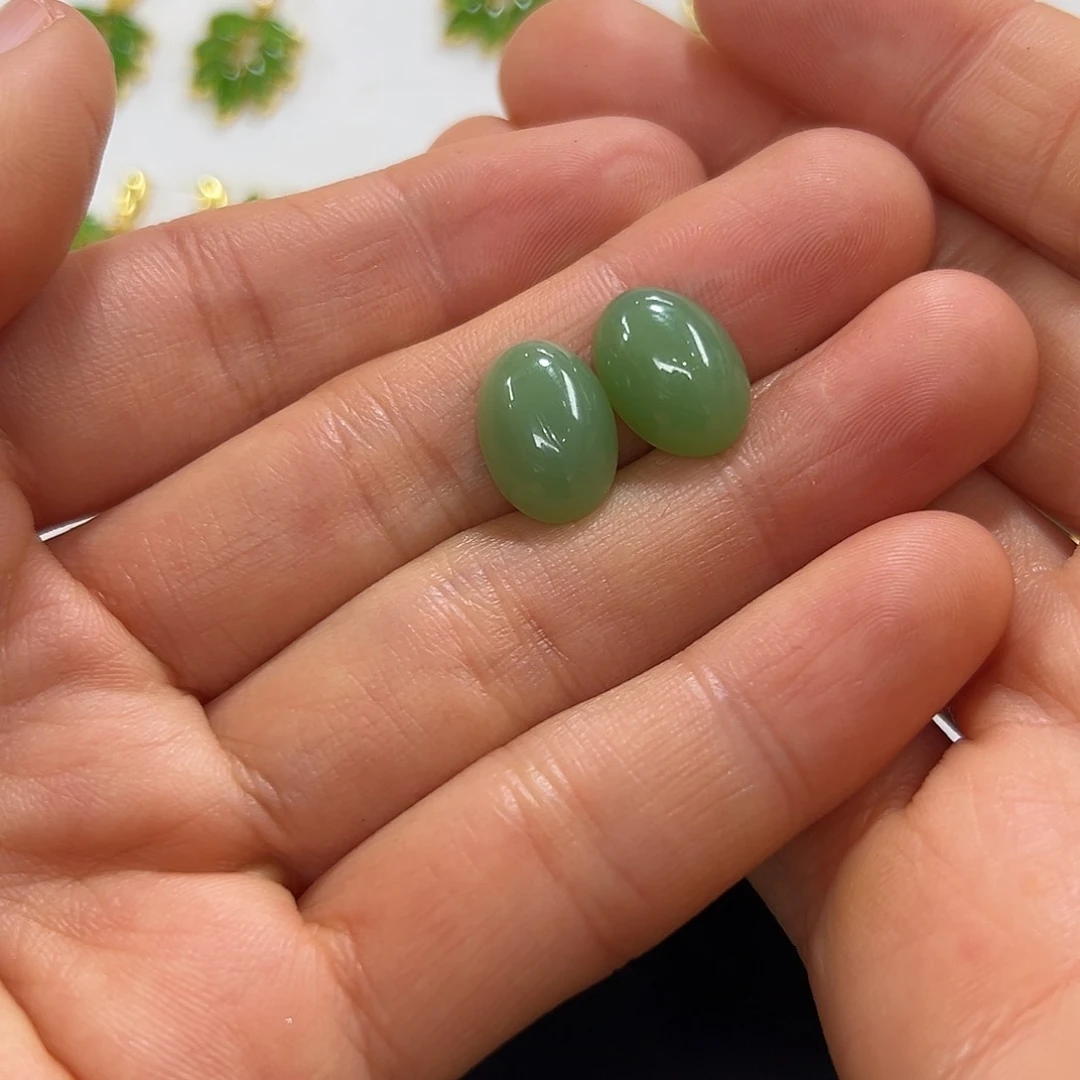 和田玉耳钉银S925镶嵌深**醉