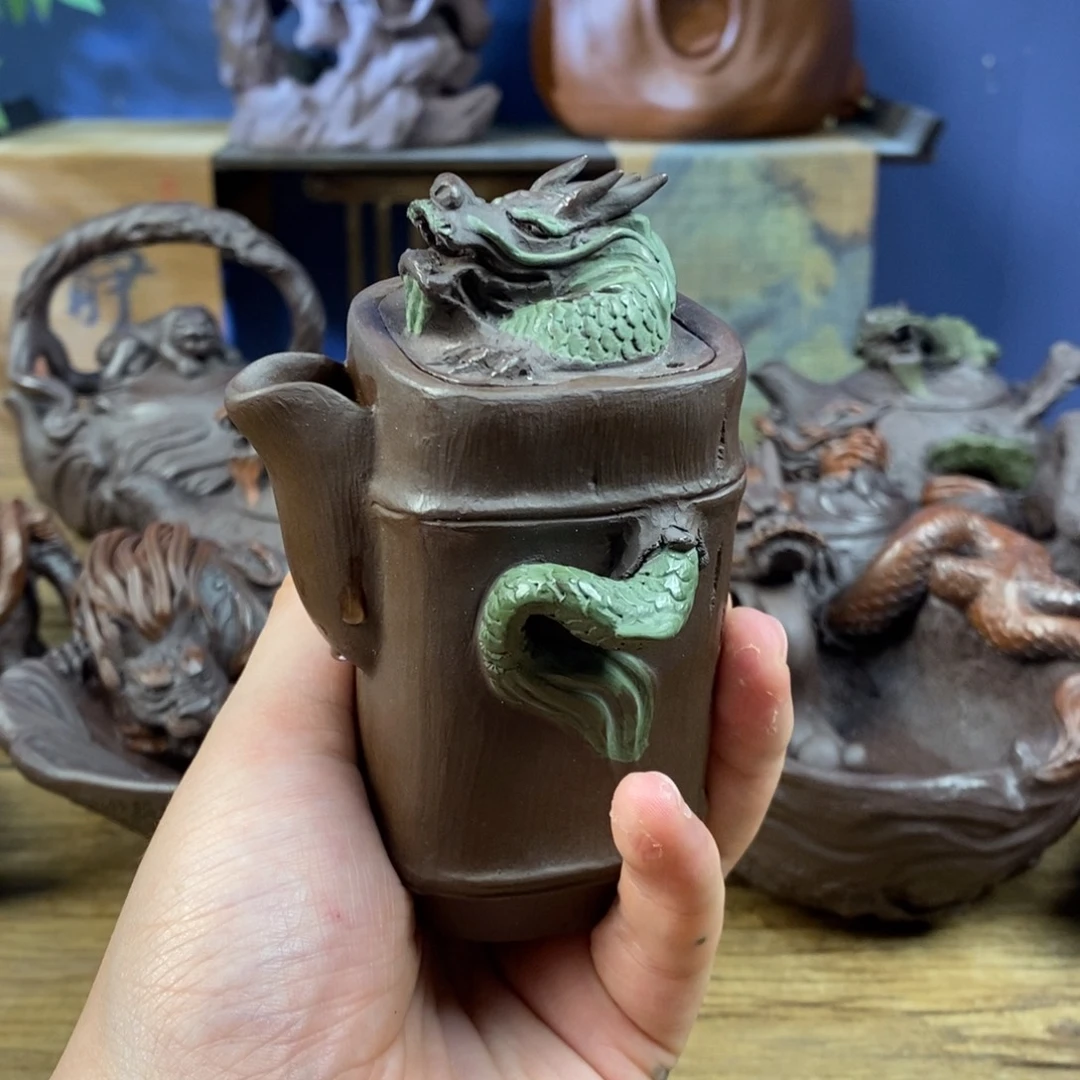 茶壶紫砂紫砂 四方龙壶