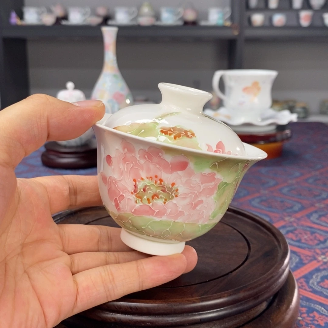 老款盖碗釉下手绘高温