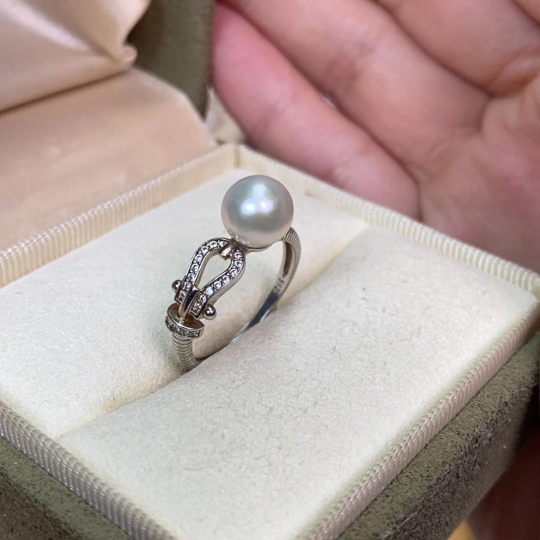 银S925镶嵌戒指淡水珍珠