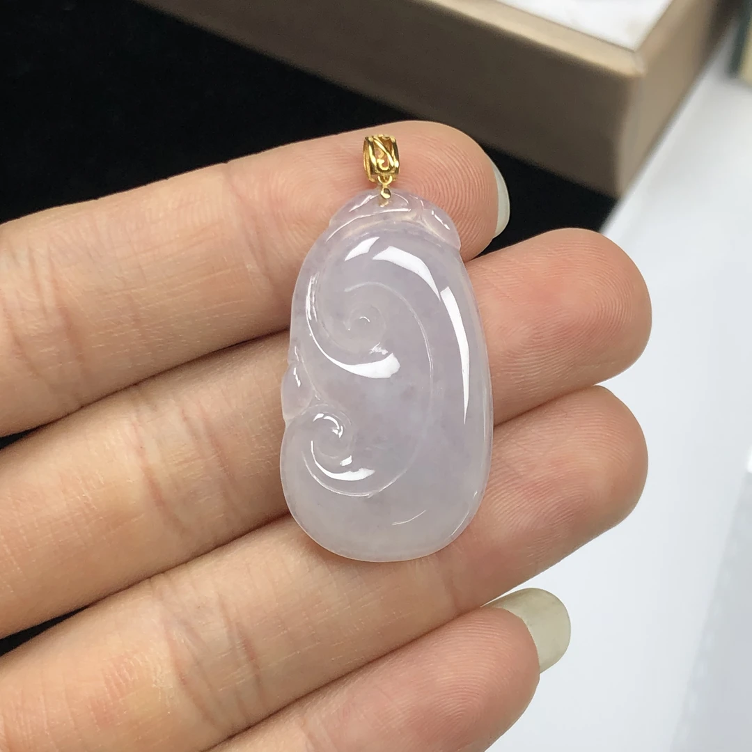 天然缅甸翡翠A货 冰粉紫如意吊坠 仙女紫淡紫玉坠 大女王挂坠
