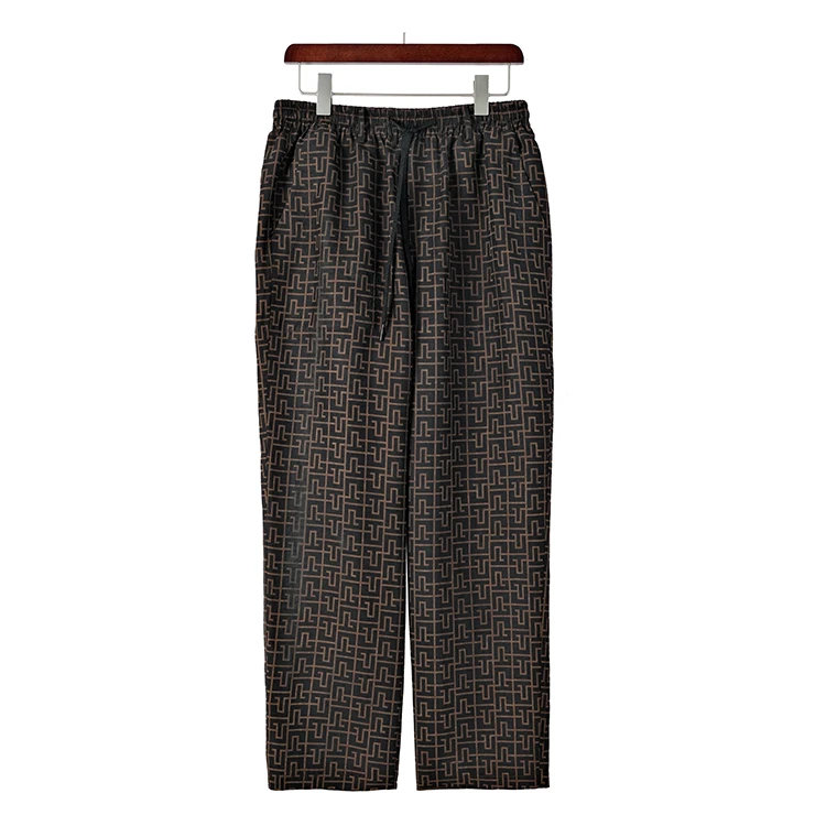 88310 桑蚕丝龟裂纹香云纱长裤男士宽松休闲裤子双面穿复古夏季