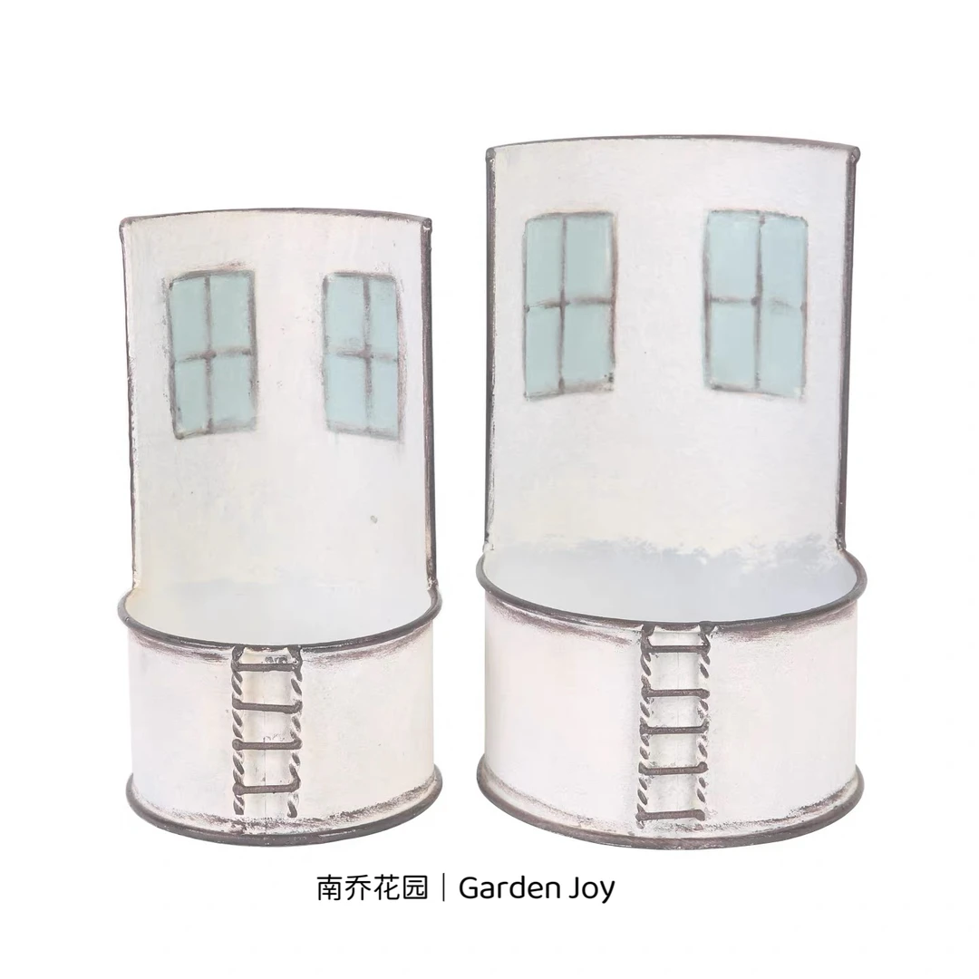 【南乔花园】阳台庭院装饰日系杂货复古铁皮做旧梯子城堡花盒花盆