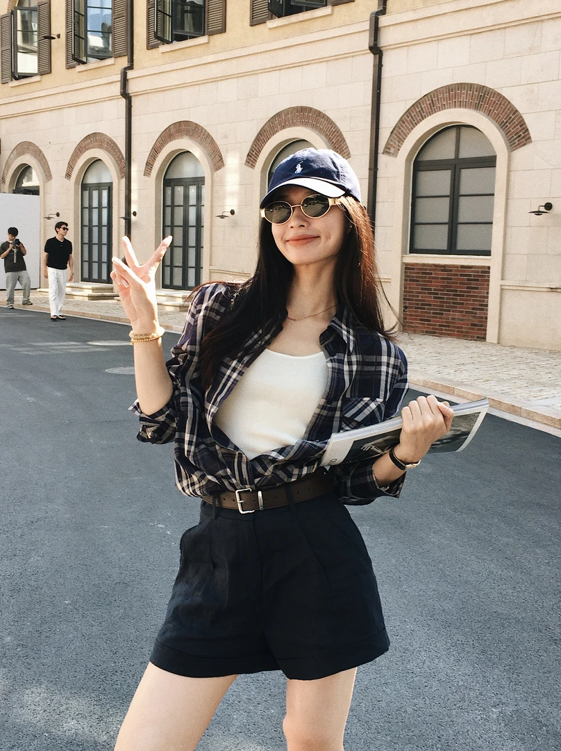 Yihouse【繁城】纯棉老钱风格纹女款衬衫夏季防晒长袖休闲衬衣Y8390