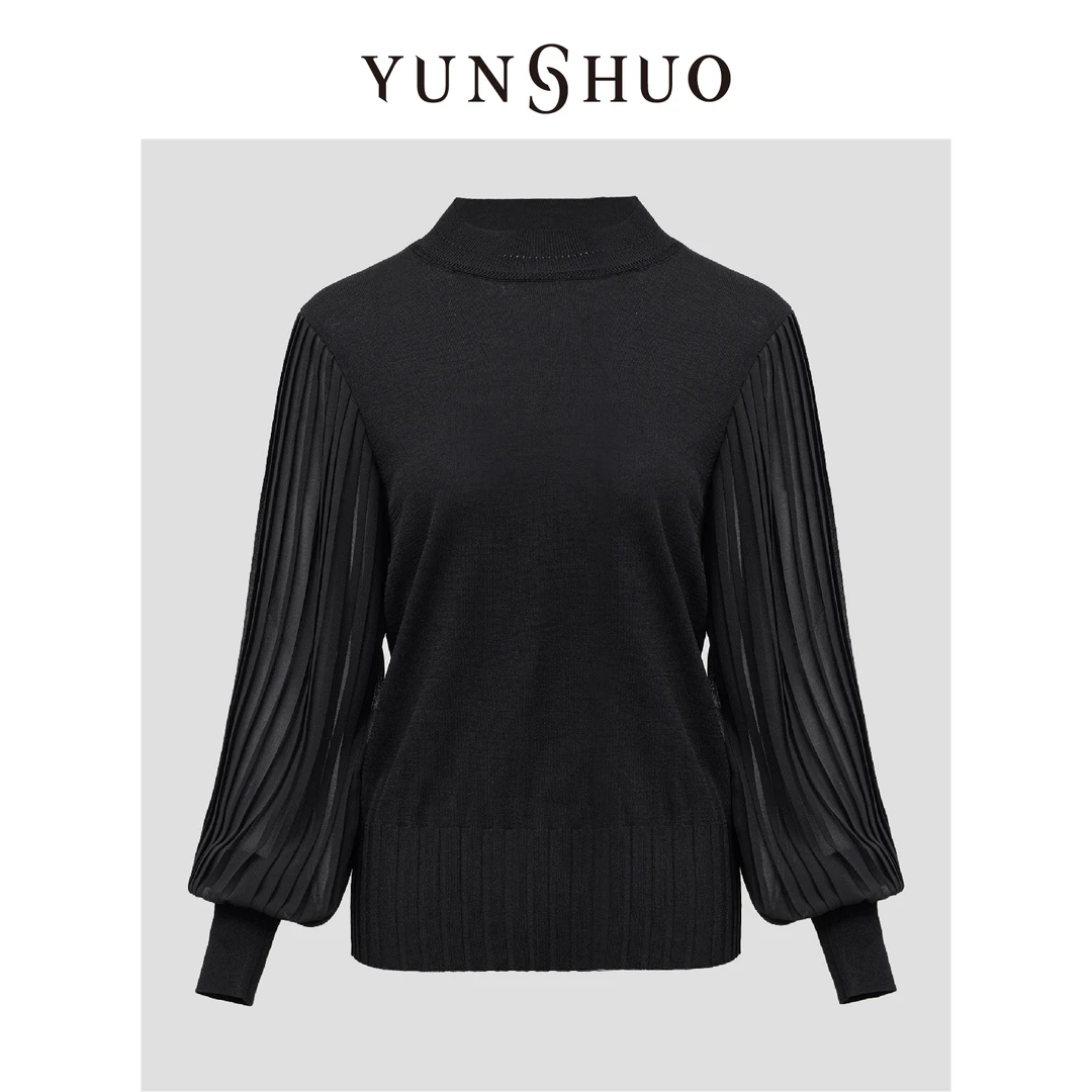 YUNSHUO允硕2024秋季新款时尚拼接针织中领简约百搭套头衫739394