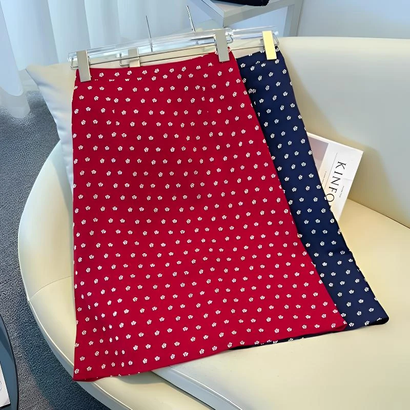 2025夏季新款慵懒休闲碎花裙小雏菊气质高腰波点小碎花直筒半身裙