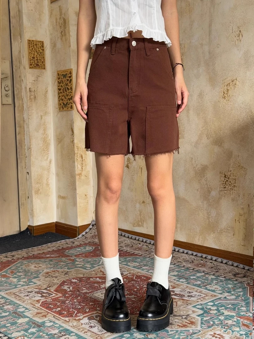 VintageTang美式复古宽松牛仔短裤女夏季显瘦直筒休闲三分裤骁陆