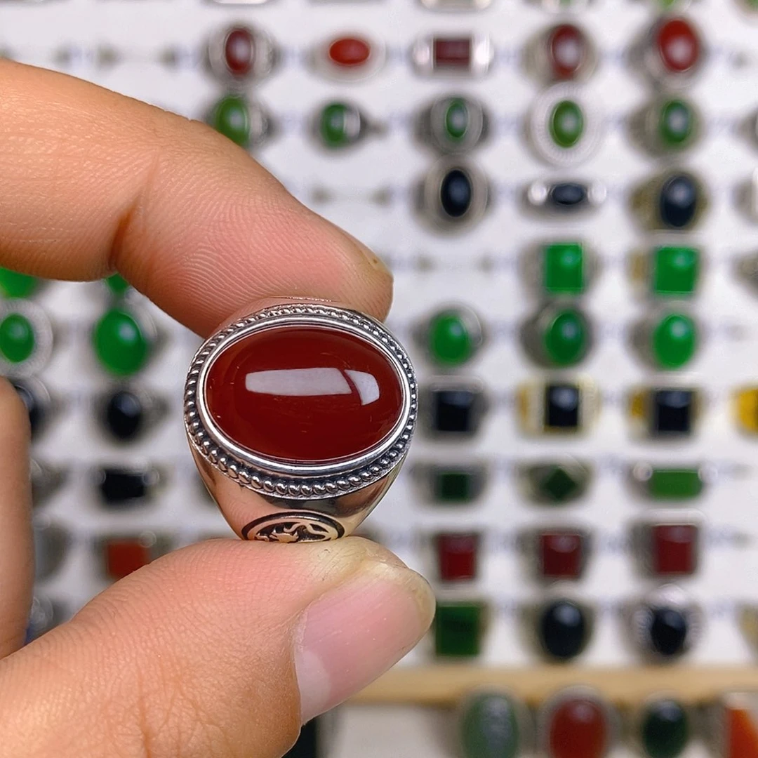 玛瑙/玉髓戒指银S925镶嵌