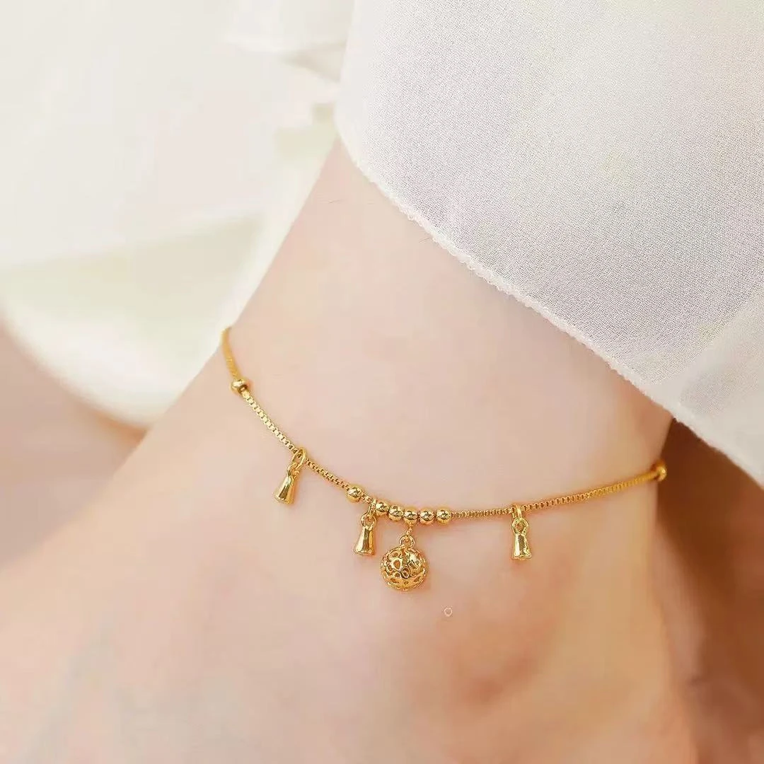 合金脚链 【节日礼物】一帆风顺转运珠镂空铃铛古风脚链气质百搭
