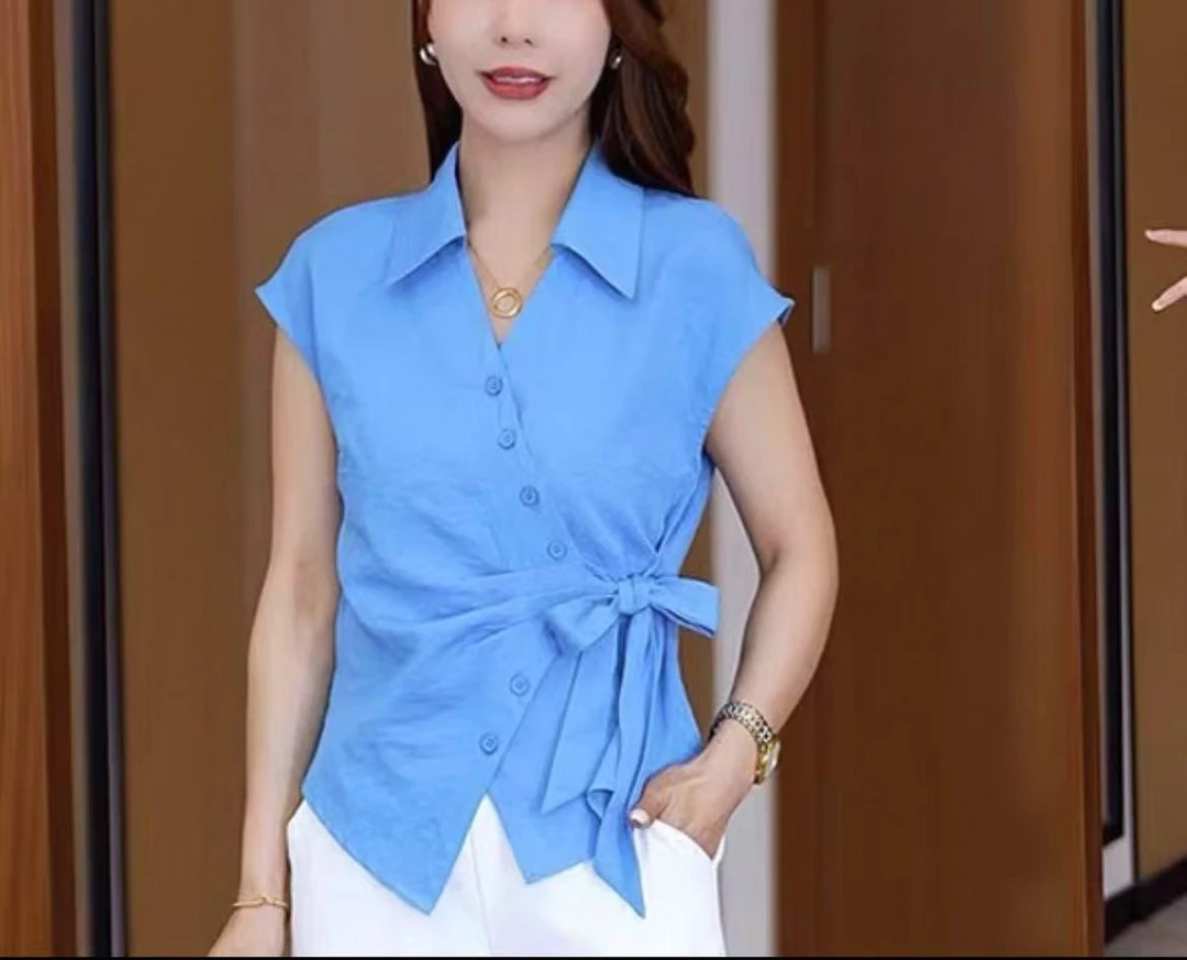 25-108夏季新款休闲百搭衬衫女洋气减龄上衣小衫衬衣简约时尚显瘦