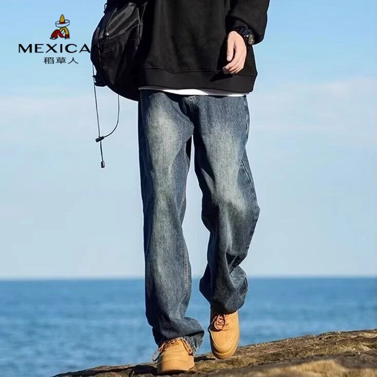 Mexican/稻草人2025新款港风潮男夏季新款牛仔裤ins潮高痞帅长裤