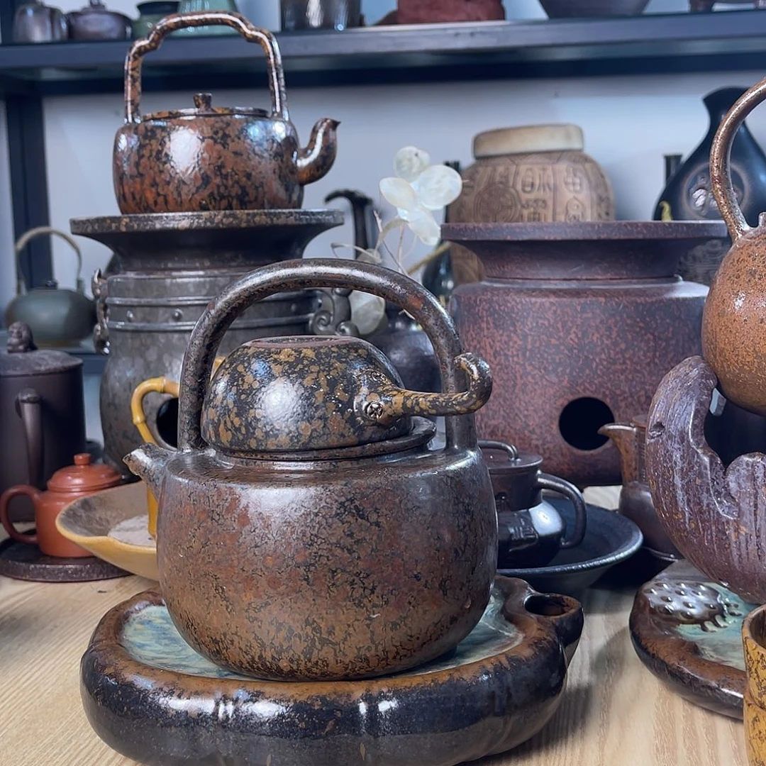 碟紫砂粗陶实用茶壶
