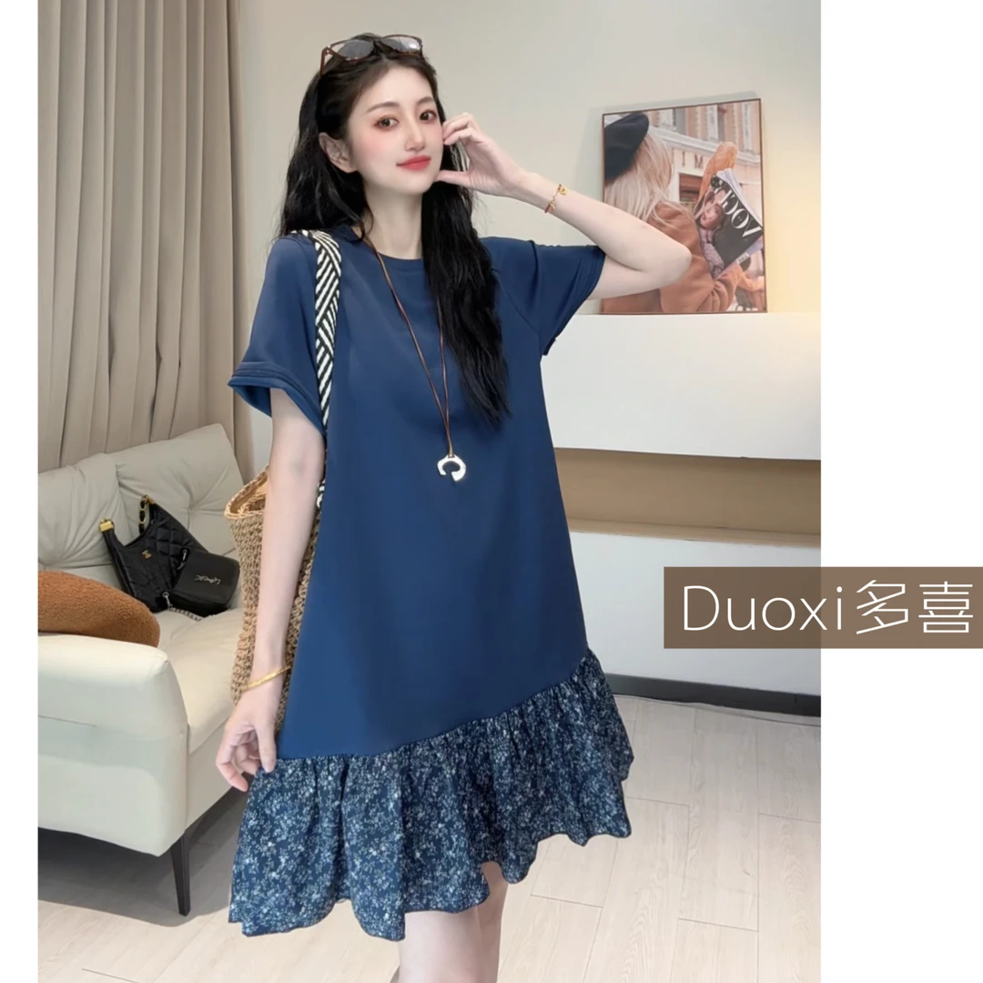 【Duoxi】"小兰花"G530# 夏季连衣裙 显瘦休闲碎花拼接设计裙有口袋