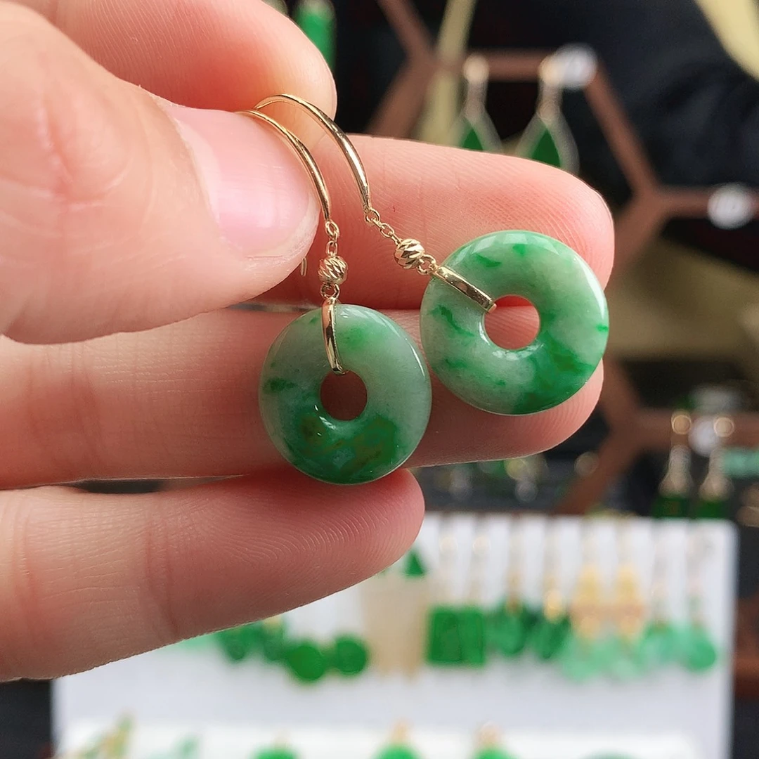 翡翠耳饰18K金镶嵌耳饰