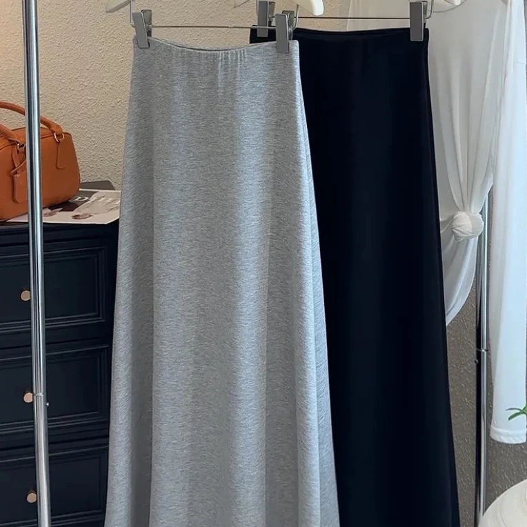 高腰灰色垂感宽松百搭显瘦长款半身A字拖地裙