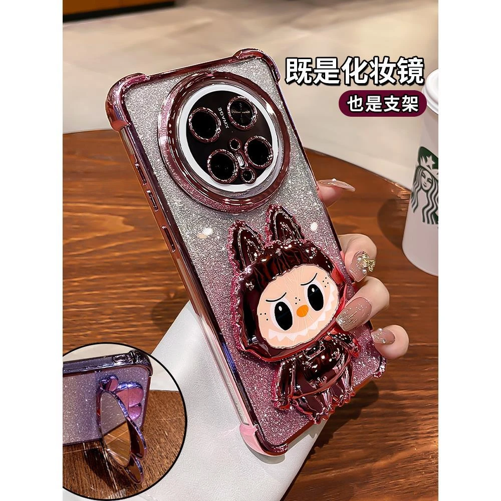 拉布布镜子带支架适用华为mate70手机壳60pro+高级50硅胶40防摔30