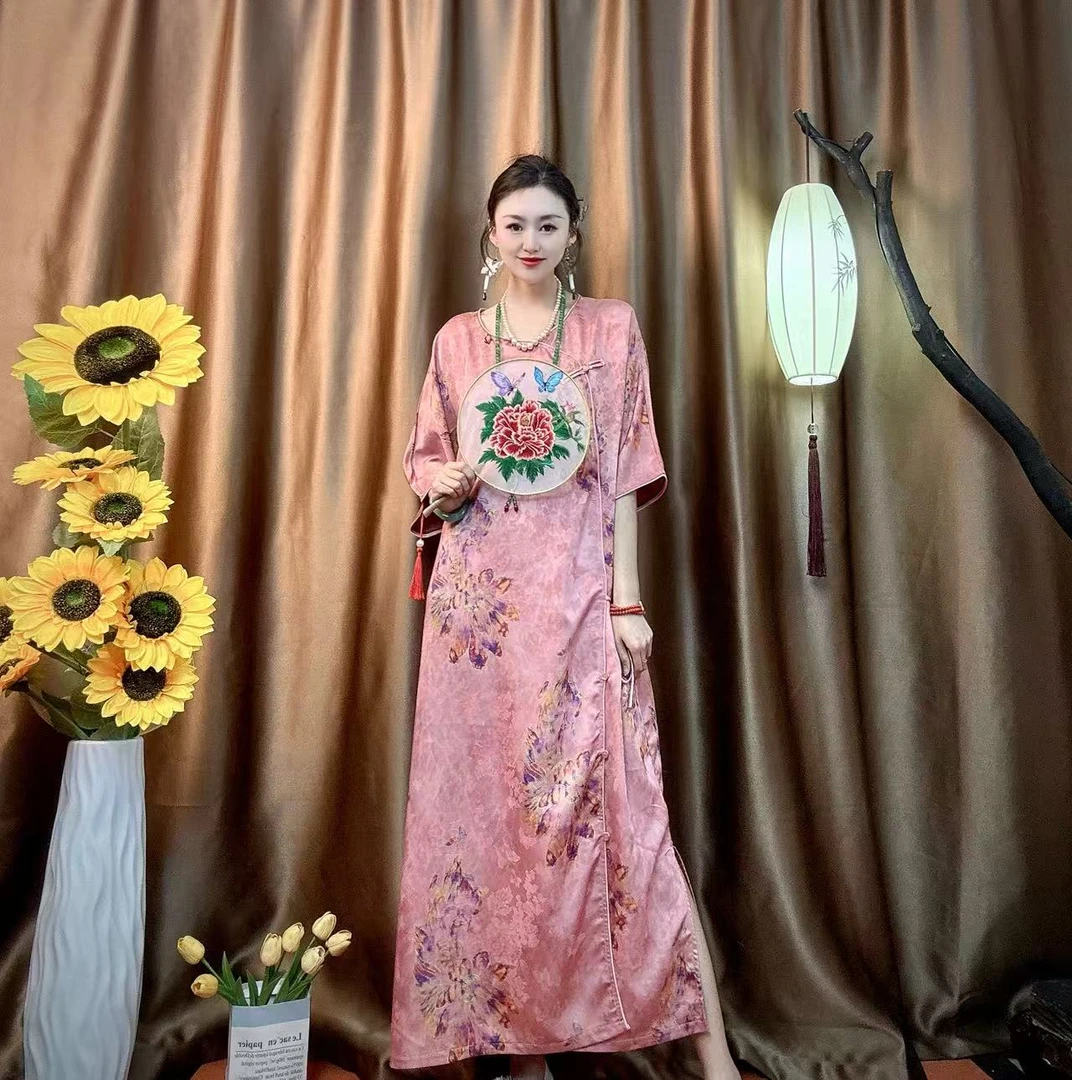 095(6个颜色)F小姐轻奢贵气新中式大码连衣裙