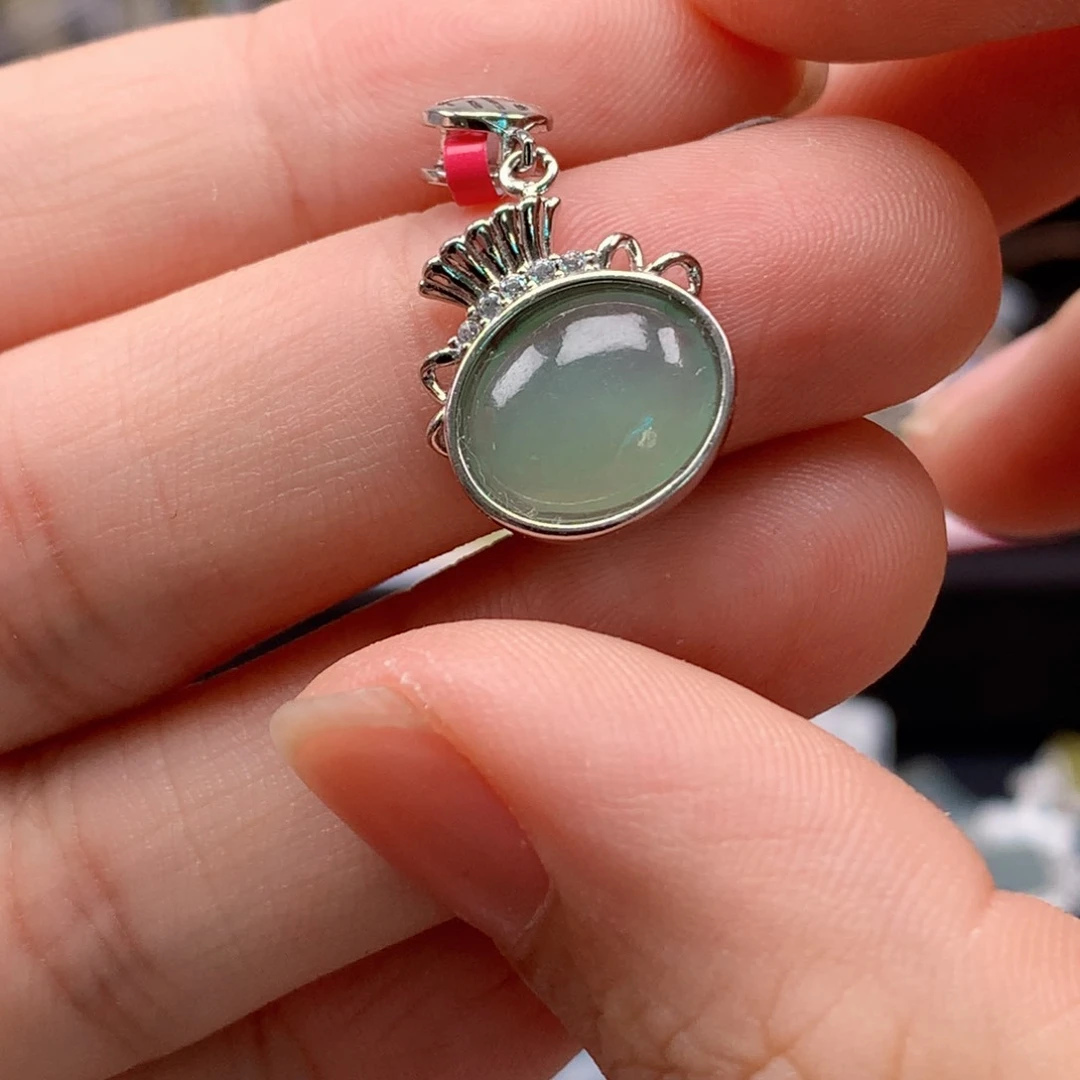 翡翠戒指银S925镶嵌天然翡翠吊坠