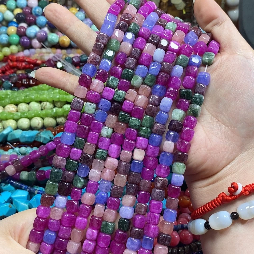 玛瑙/玉髓未镶嵌珠宝半成品碧玺方糖 一条卡8mm