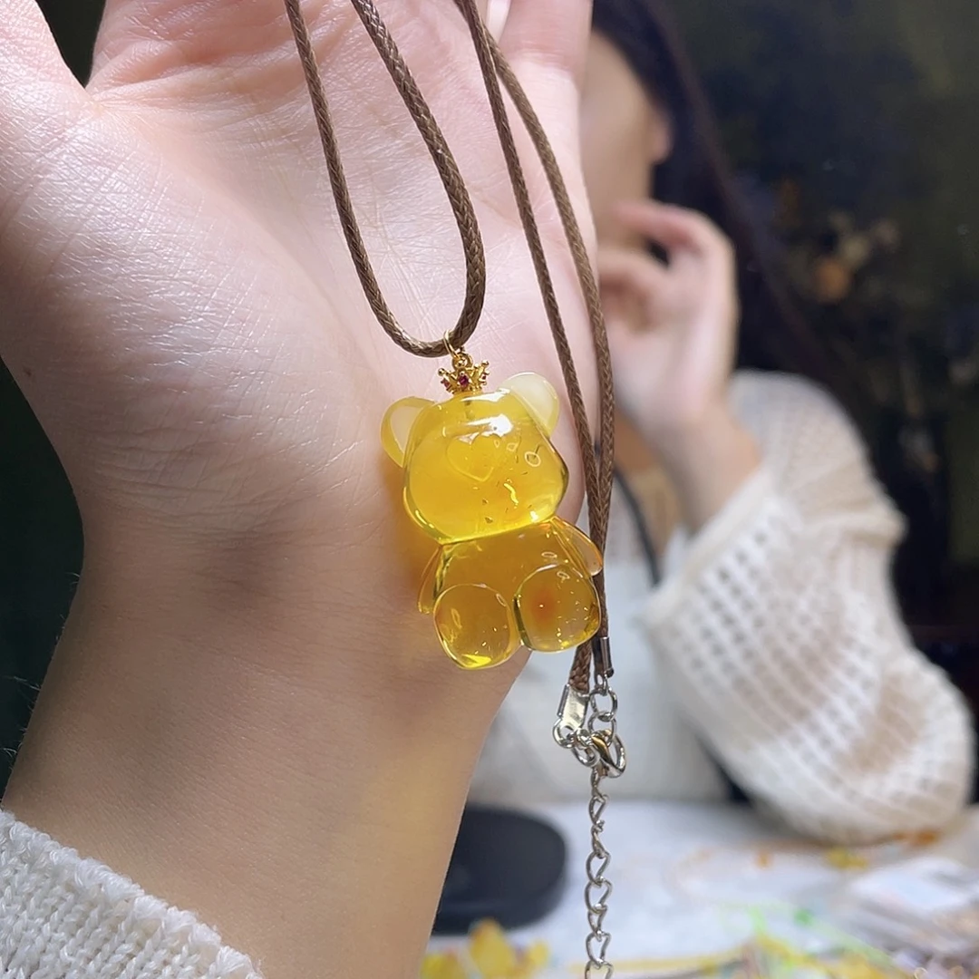 琥珀银S925镶嵌裸石吊坠