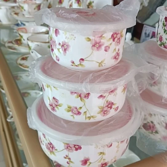 新疆西藏包邮桃花骨质瓷三件套保鲜碗