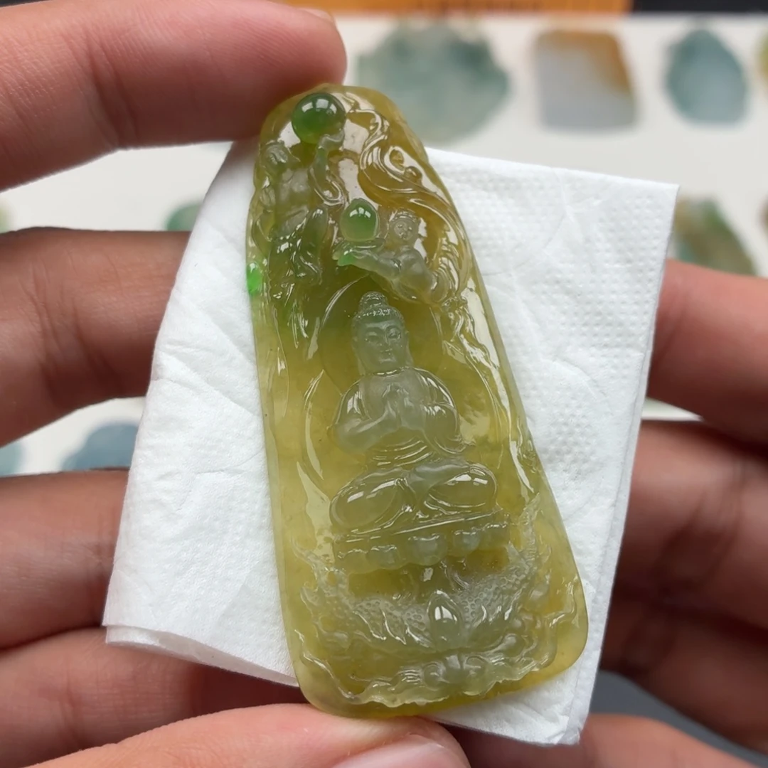 定制翡翠未镶嵌黄加绿飞黄腾达