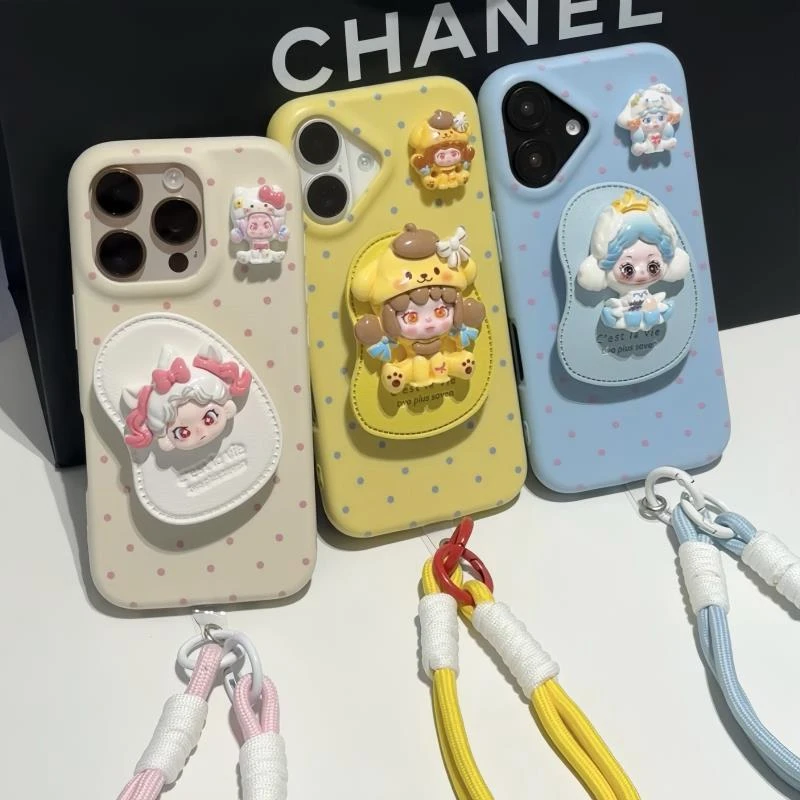 朵拉支架手绳适用苹果16/15promax手机壳14/13华为p70荔枝纹12女